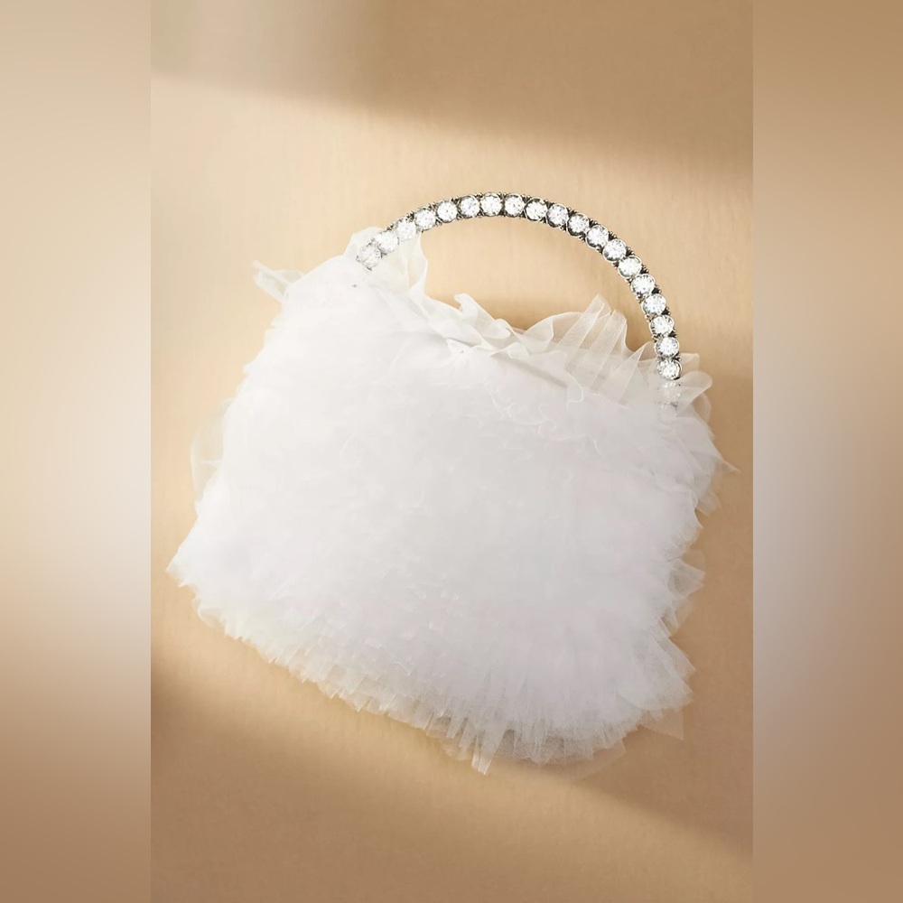 Anthropologie Jewel Badgley Mischka Jazzie Chiffon Ruffle Pouch Clutch